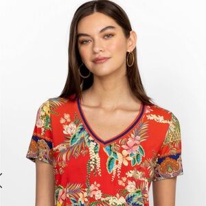 Johnny Was BLUE CALANTHE MESH TOP & THE JANIE FAVORITE SHORT SLEEVE V‑NECK